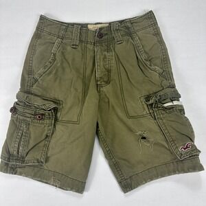 Hollister Cargo Shorts Olive Green Distressed Cotton Men Size 29 Casual Utility